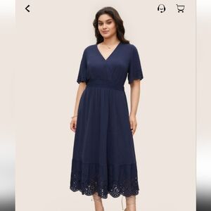 BloomChic Blue Flutter Sleeve Midi Dress